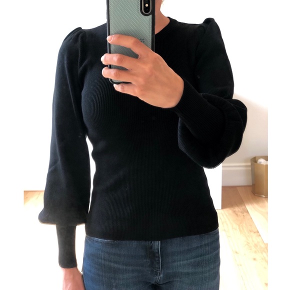 DENMARK Black Puff Sleeve Ribbed Fitted Sweater - Picture 3 of 6